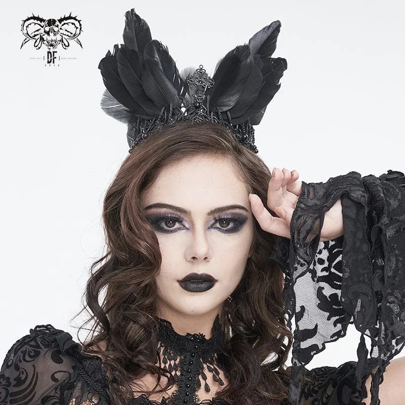 Women's Gothic Feather Cross Metal Headwear