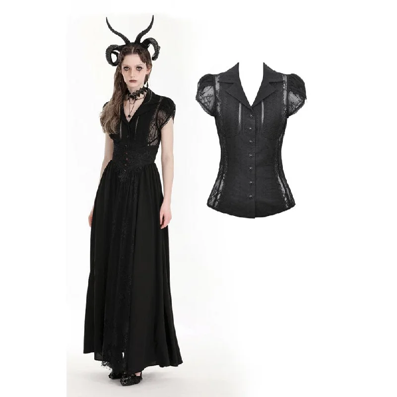 Women's Gothic Turn-down Collar Lace Splice Shirt