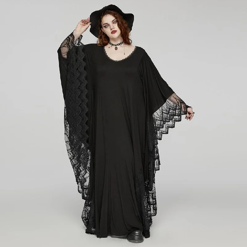 Women's Plus Size Gothic Plunging Bat Sleeved Witch Dress