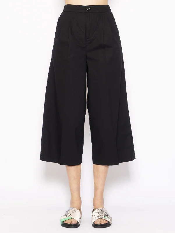 Pantaloni Larghi in Popeline Nero